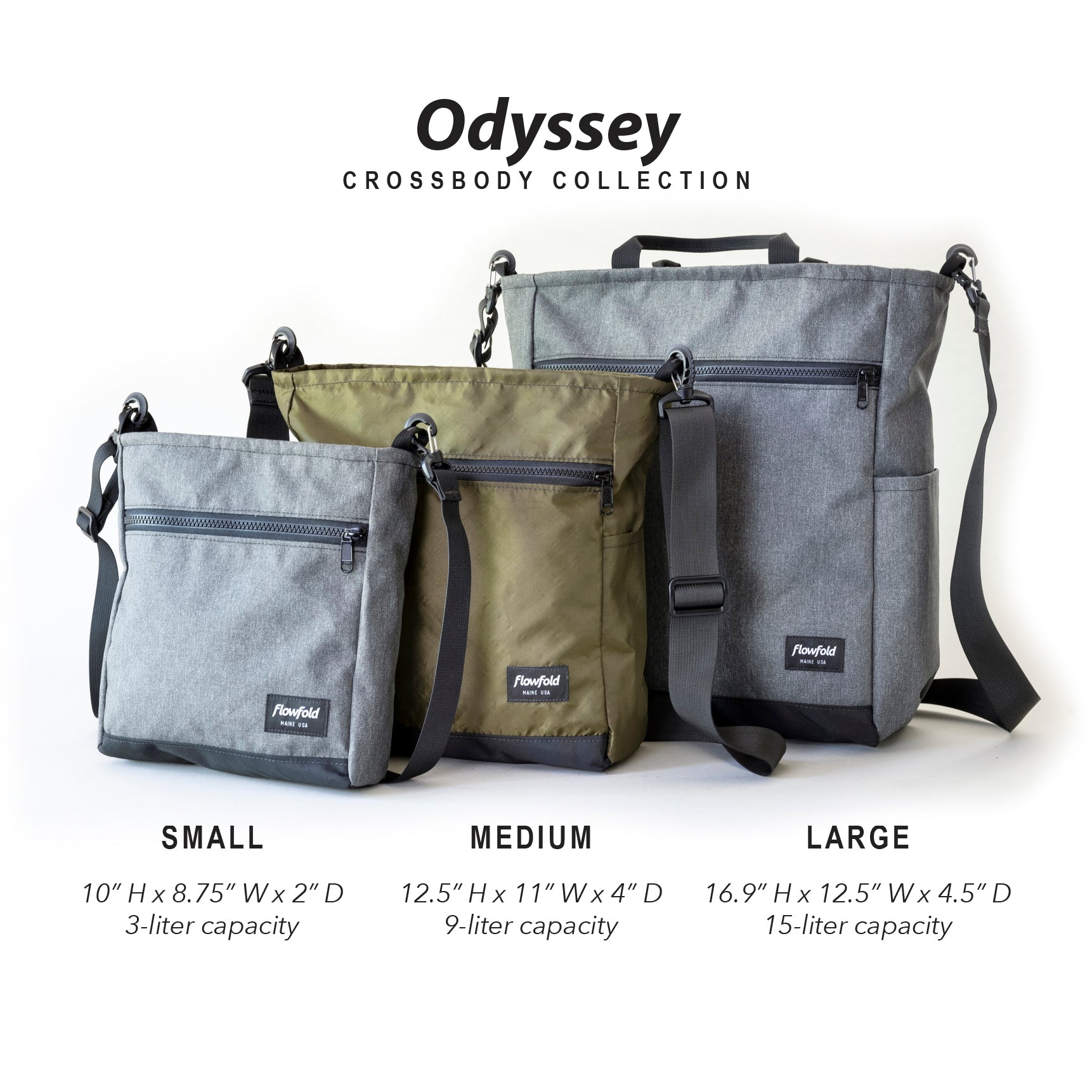 Flowfold Odyssey Medium Crossbody Bag Day Satchel, EcoPak: Recycled Navy